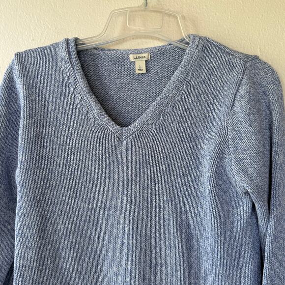 L.L. Bean Blue V Neck Long thick cotton pullover sweater size L - Picture 3 of 8